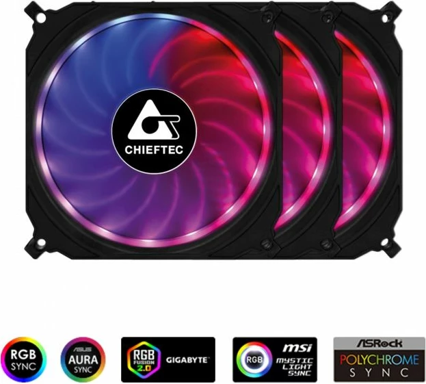 Set ventilatorësh RGB CHIEFTEC TORNADO CF-3012-RGB, 3x120mm, ARGB +5V, me kontrollor & telekomandë, e zezë, paketë 3 copë
