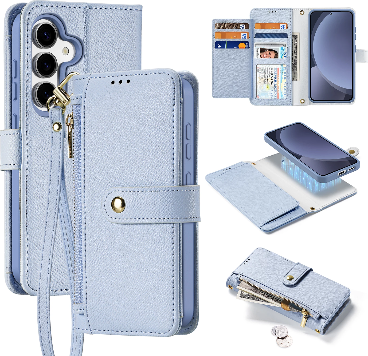 Mbështjellës Dux Ducis Lawa për Samsung Galaxy S25+, lëkurë, me portofol magnetik të ndashëm, kaltër