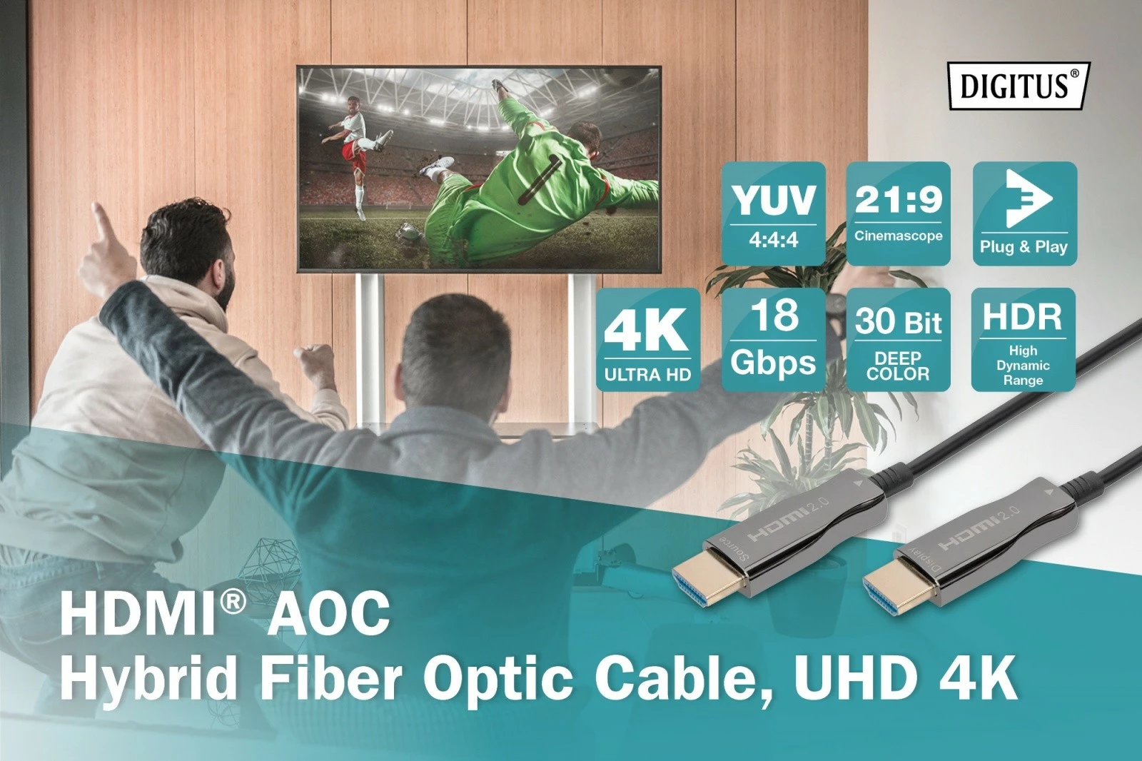 Kabllo HDMI Digitus AK-330125-200-S, Hybrid AOC, 20m, 4K/60Hz, E zezë