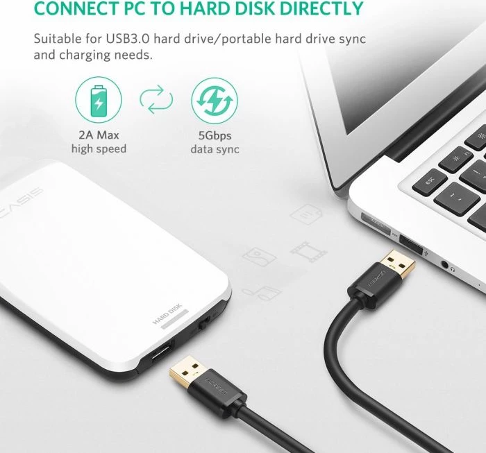 Kabllo USB 3.0 UGREEN USB-A mashkull-në-mashkull 1 m, e zezë, Polybag