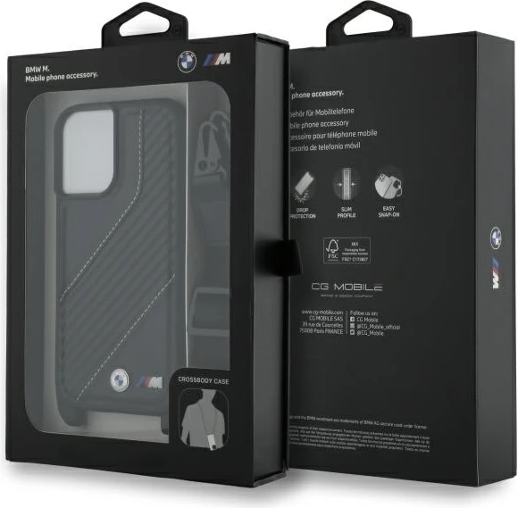 Mbështjellës BMW M Edition Carbon Stripe & Strap për iPhone 16, i zi