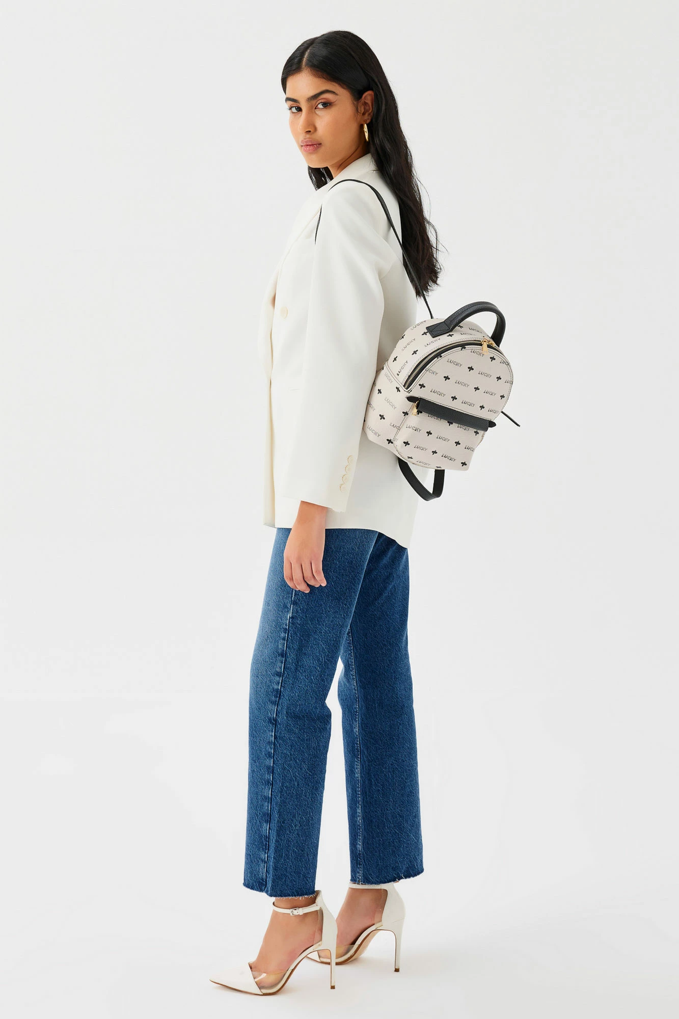 Çantë shpine Lucky Bees, krem e zezë, 338