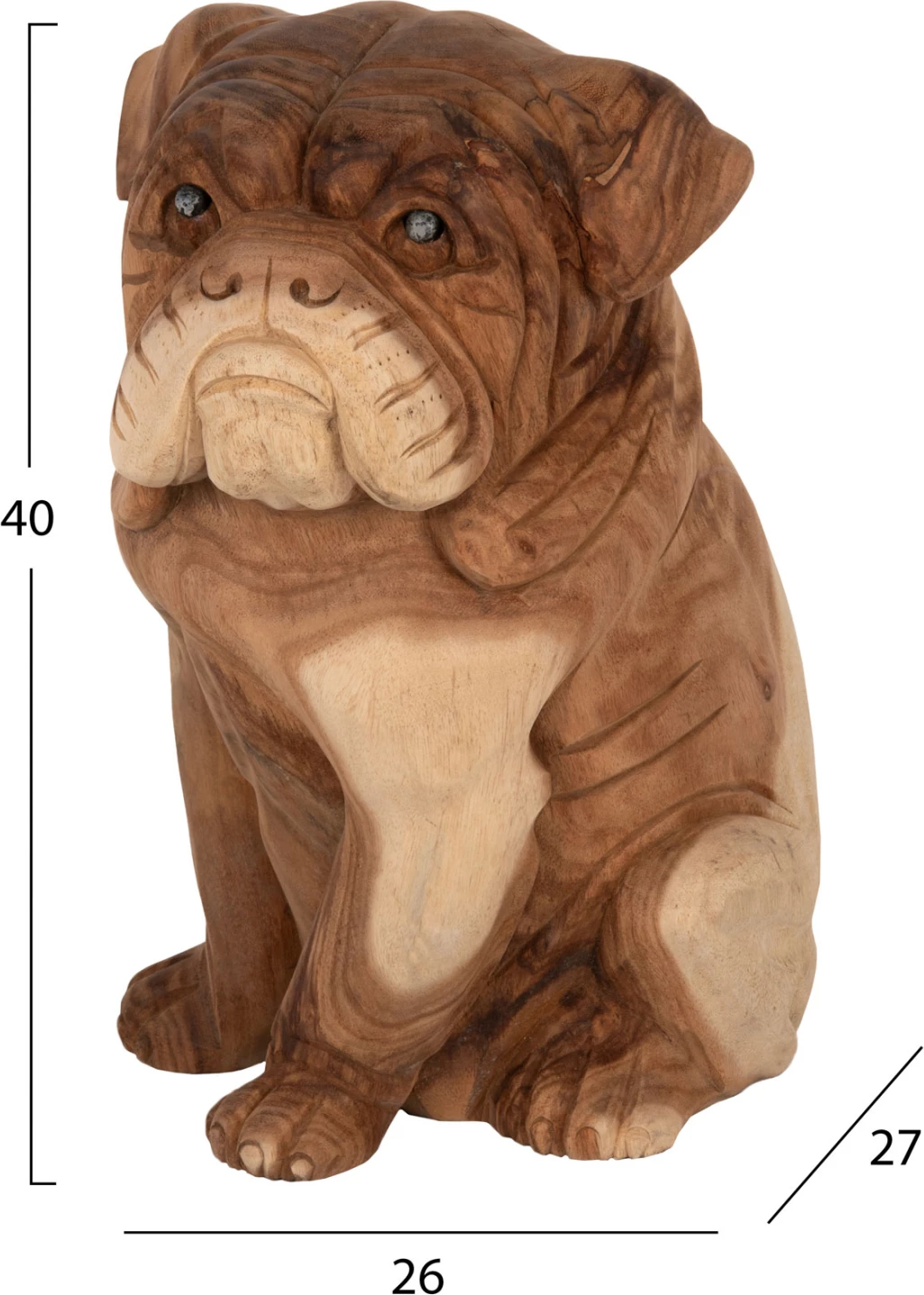 Dekor për dysheme, bulldog, dru suar, ngjyrë natyrale, 26x27x40H cm