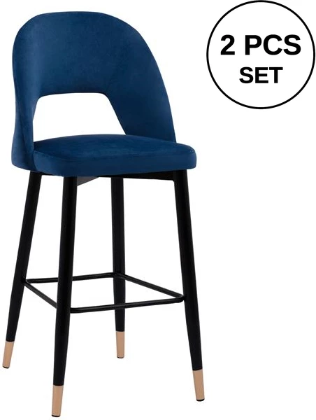 Karrige për bar Harper FH8526.08, kadife blu, kornizë metalike, 50x51x111 cm, set prej 2 copë