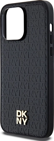 Mbështjellës DKNY Leather Pattern Metal Logo MagSafe për iPhone 13 Pro Max, i zi