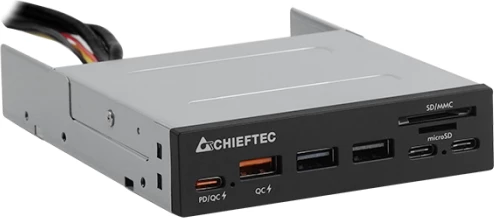 Panel i brendshëm lexues kartelash + USB hub CHIEFTEC CRD-908H 3.5\", 4x USB 3.2 Gen1 Type-A/Type-C, QC3.0/PD3.0, SD/microSD, e zezë