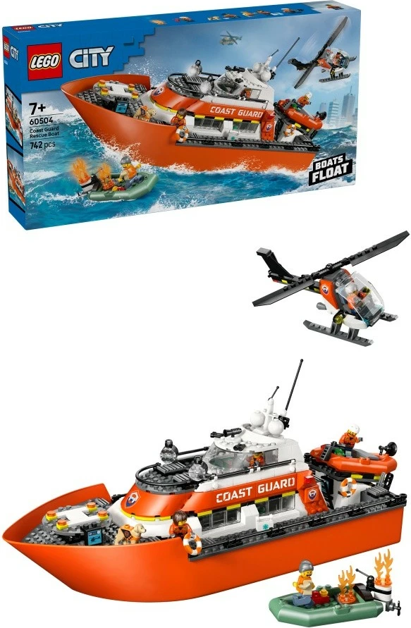 Set ndërtime LEGO City 60504 varkë shpëtimi dhe helikopter rojë bregdetare, 742 pjesë, 7+