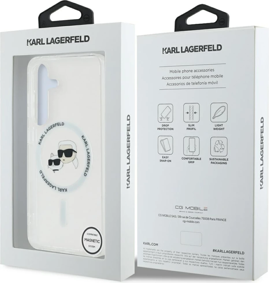 Mbështjellës Karl Lagerfeld për Samsung Galaxy S25, MagSafe, i bardhë
