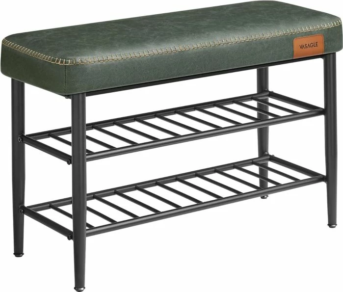 Bankë këpucësh VASAGLE EKHO LSB054CH01, lëkurë artificiale, mbajtje deri 135 kg, 30 x 80 x 50 cm, jeshile pylli