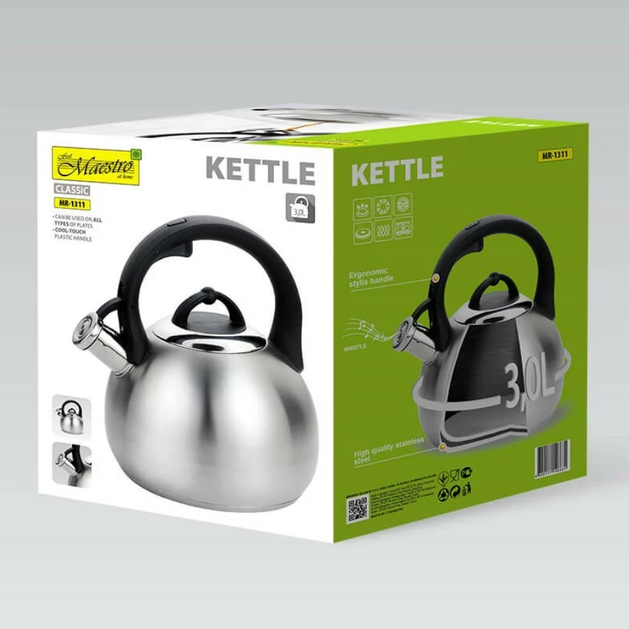 Çajnik klasik Feel-Maestro MR-1311, 3L, Inox, i zi/argjendtë