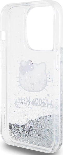 Mbështjellës Hello Kitty Liquid Glitter Charms për iPhone 14 Pro, argjendtë