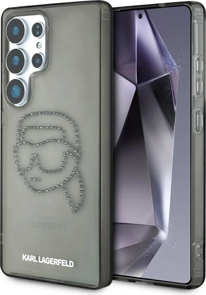Mbështjellës Karl Lagerfeld Rhinestones Karl Head Logo për Samsung Galaxy S25 Ultra, zi