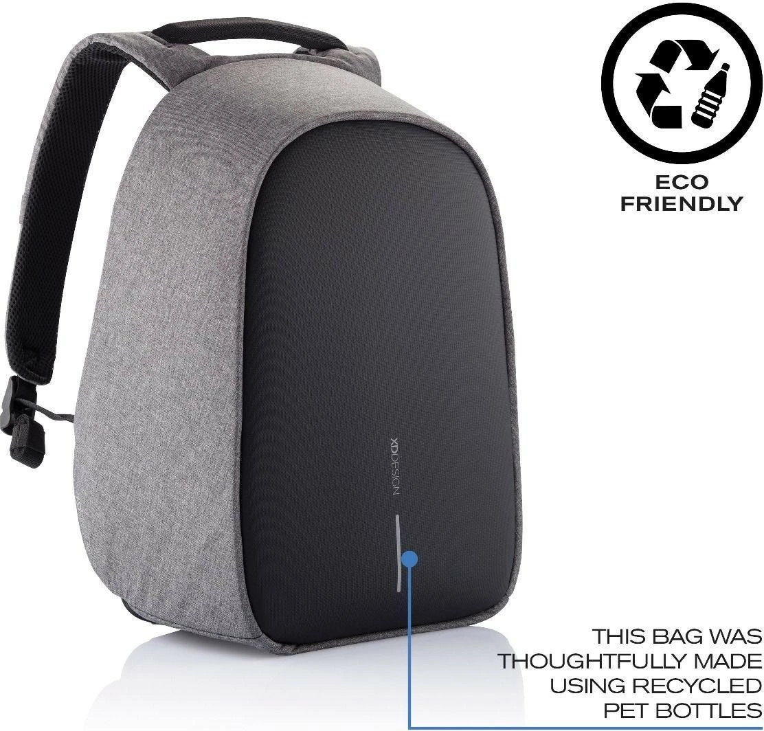 çantë shpine anti‑vjedhje, XD Design, Bobby Hero Small P705.702, 13.3 inç, 10.5L, port USB, RPET, gri