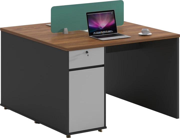 Tavolinë pune për 2 persona, ngjyrë arre-antracit, ndarëse jeshile, 120x120x76cm