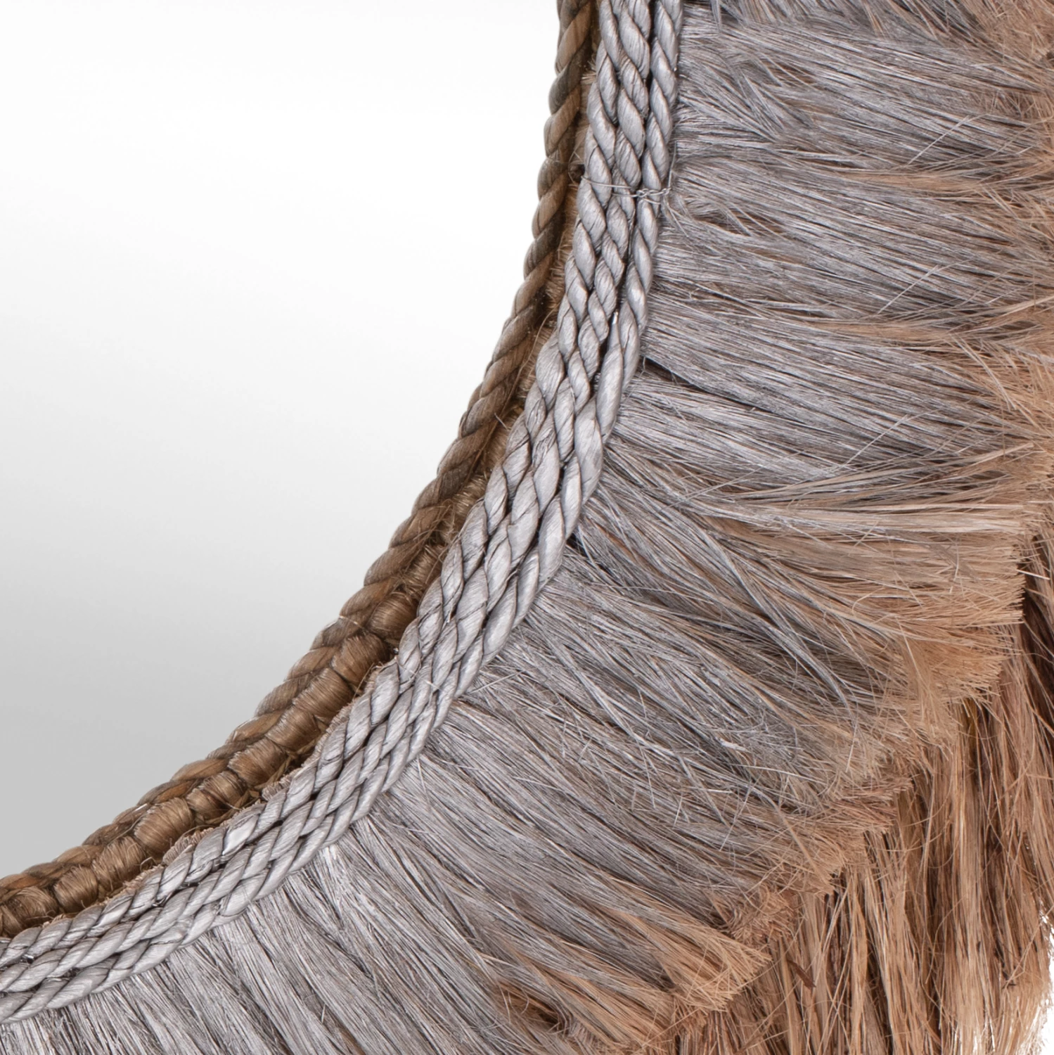 Pasqyrë ovale prej fibrash abaca, ngjyrë natyrale dhe argjendi, FH7738, 90x5x140H cm