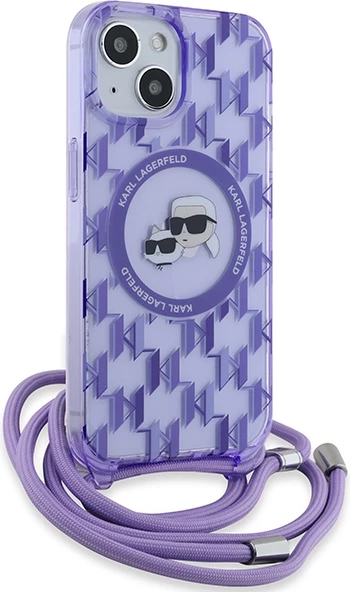 Mbështjellës Karl Lagerfeld IML Crossbody Monogram Karl & Choupette Head MagSafe për iPhone 15/14/13, vjollcë