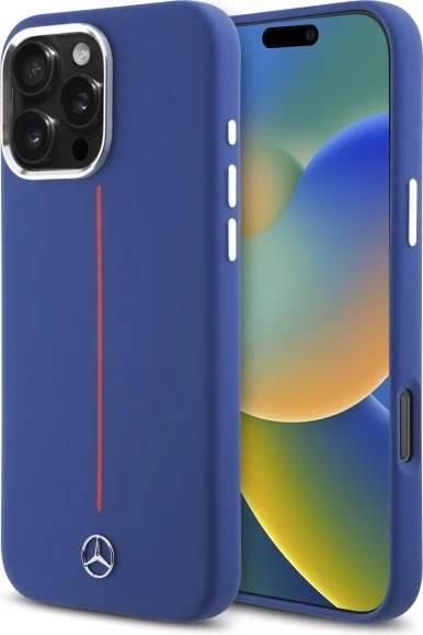 Mbështjellës Mercedes Silicone me vijë të kuqe MagSafe për iPhone 16 Pro Max, Kaltër