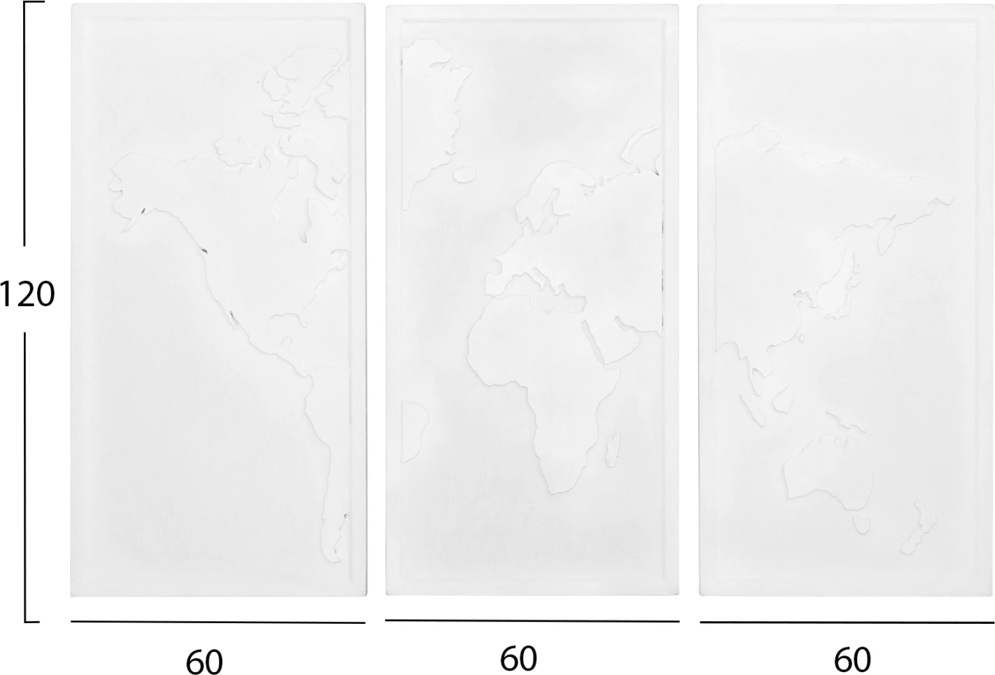 Pikturë muri 3-pjesëshe hartë botë Santorini FH4504 MDF ngjyrë e bardhë e zbehtë 180x4x120 cm