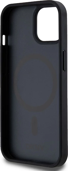 Mbështjellës DKNY Leather Printed Pattern Metal Logo MagSafe për iPhone 15/14/13, i zi