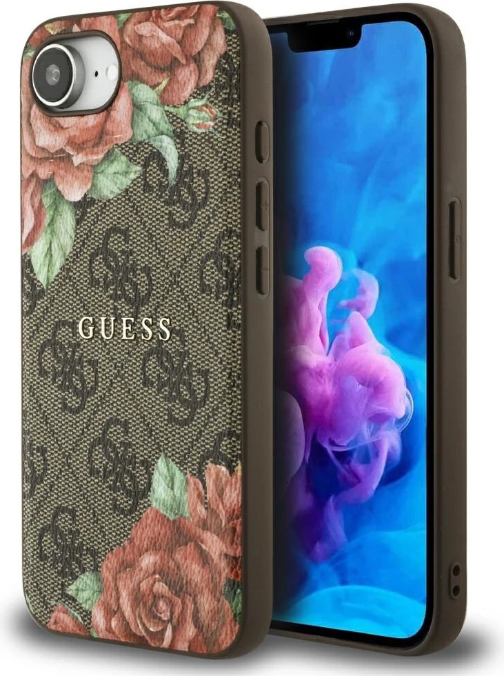 Mbështjellës Guess 4G Flowers Print MagSafe për iPhone 16e, Kafe