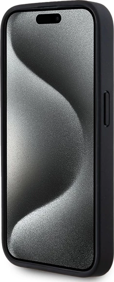 Mbështjellës Karl Lagerfeld për iPhone 15 Pro, lëkurë, MagSafe, i zi