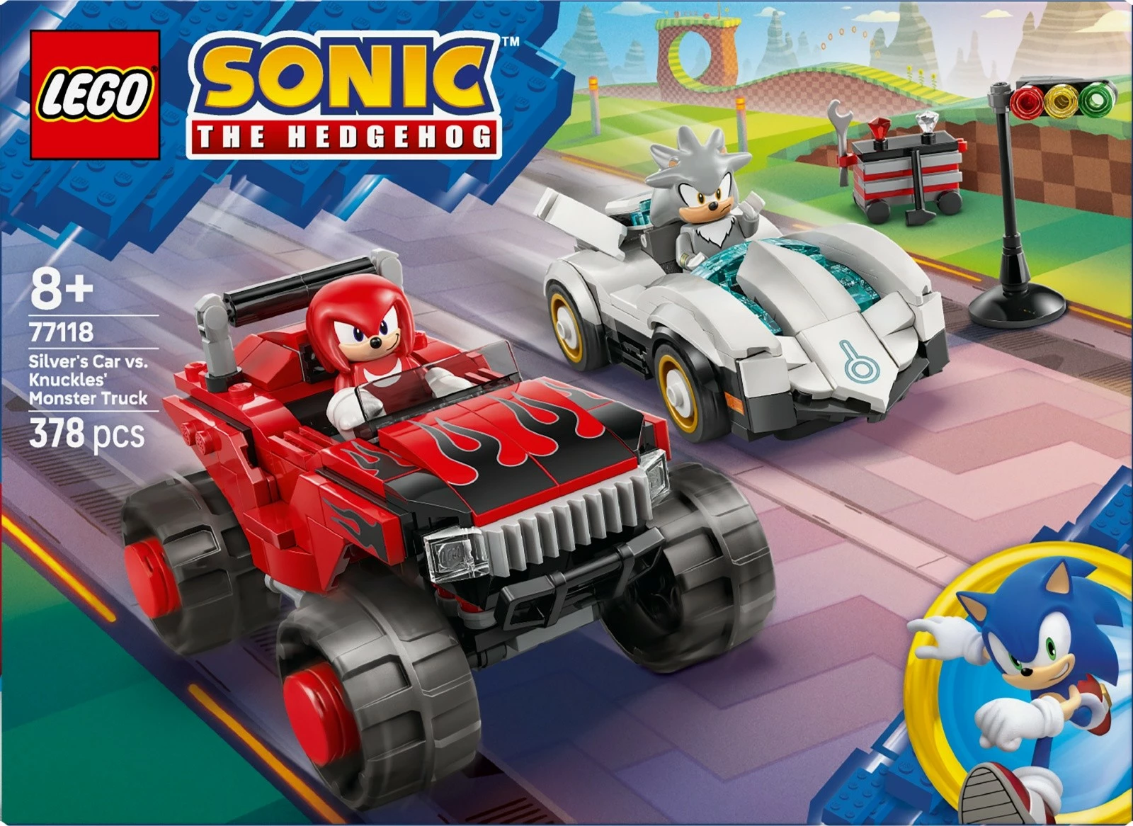 Set LEGO Sonic the Hedgehog 77118 Silver me makinë vs Knuckles me monster truck, 378 pjesë, 8+