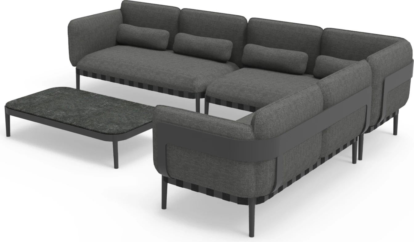 Set lounge për jashtë, 4 pjesë, PEGASUS CD6199.01, alumin, litar, material OLEFIN, ngjyrë gri e errët