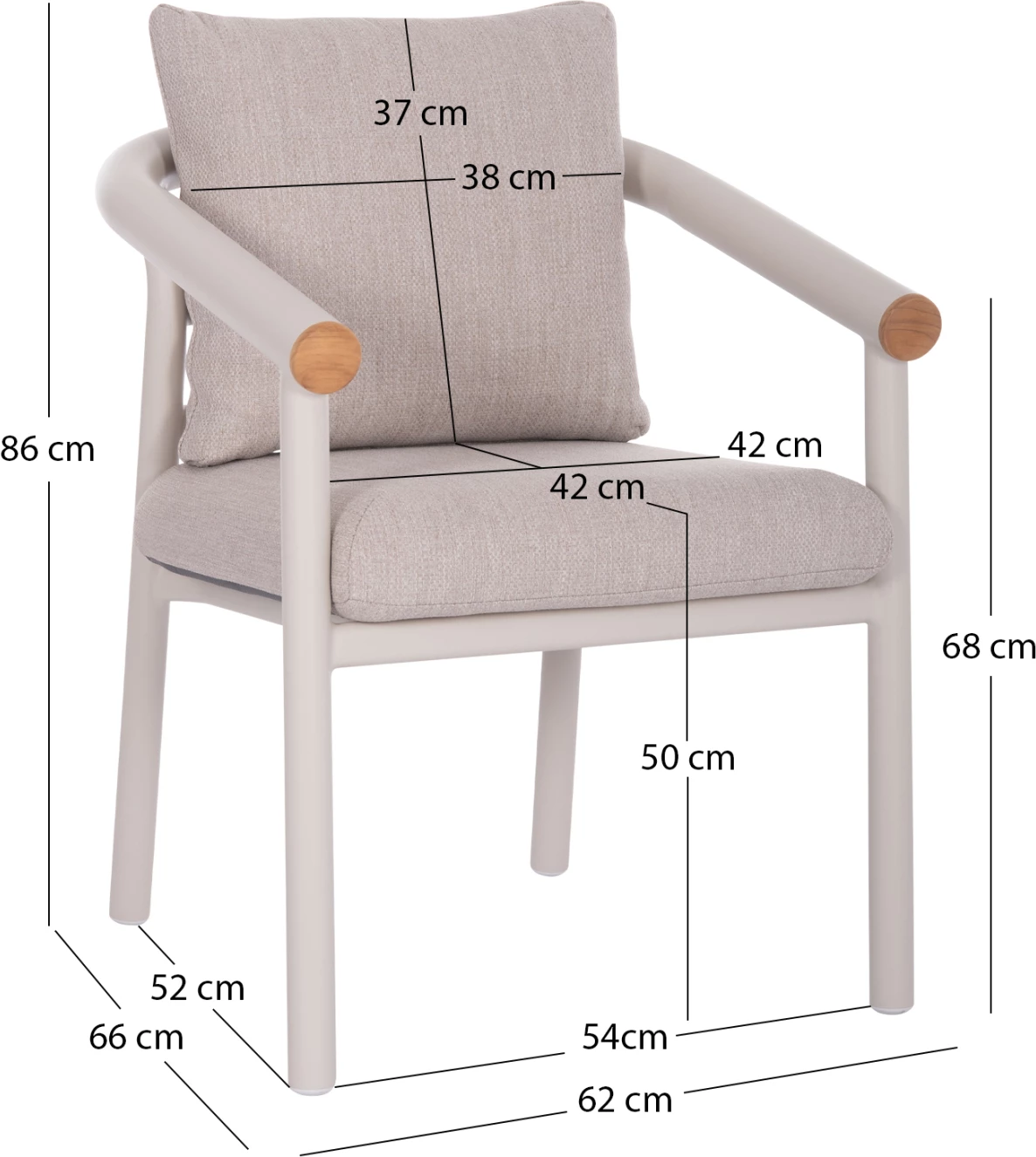 Karrige ngrënieje EUTOPIA, alumin krem e bardhë, stof OLEFIN bezhë, 62x66x78cm