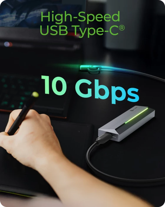Kasë për SSD M.2 ICYBOX IB-1826MCL-CU31, NVMe/SATA, USB-C 3.2 Gen 2 10 Gbit/s, RGB, gri e errët, set me kabllo