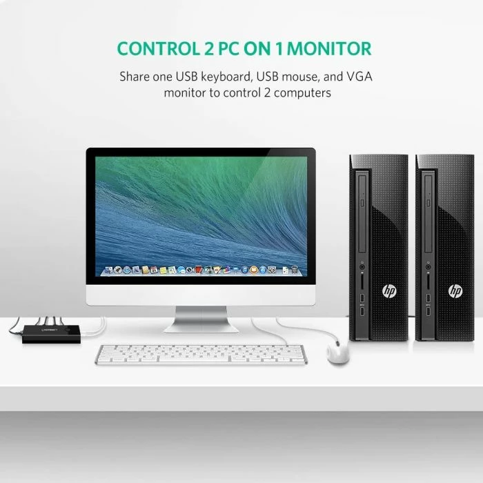 Switch KVM VGA UGREEN 30357 2x1 USB 2.0 1920x1440, i zi, me 2 kabllo USB 1.5m