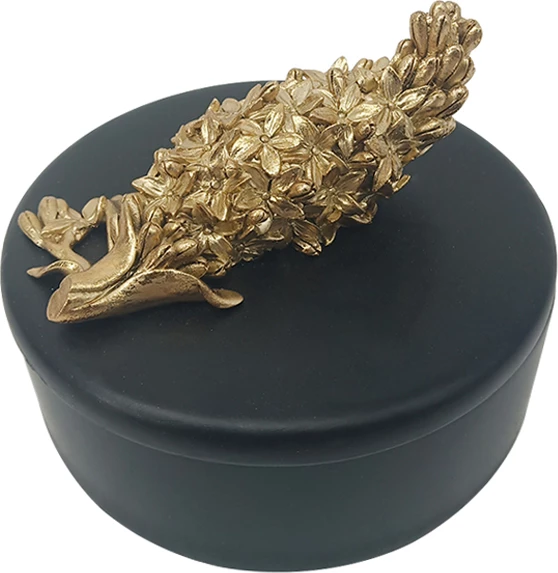 Kuti dekorative BLOOM BOX, polirezine, e zezë me të artë, 12x12x9cm