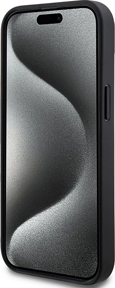 Mbështjellës DKNY Leather Checkered Mono Pattern & Printed Stripes për iPhone 13/14/15, i zi