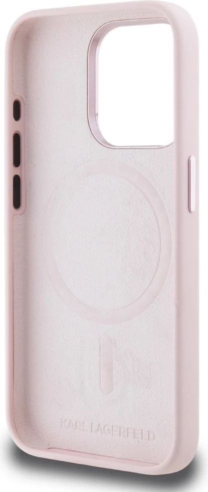 Mbështjellës Karl Lagerfeld Silicone Shadow Metal Initial MagSafe për iPhone 15 Pro, Rozë