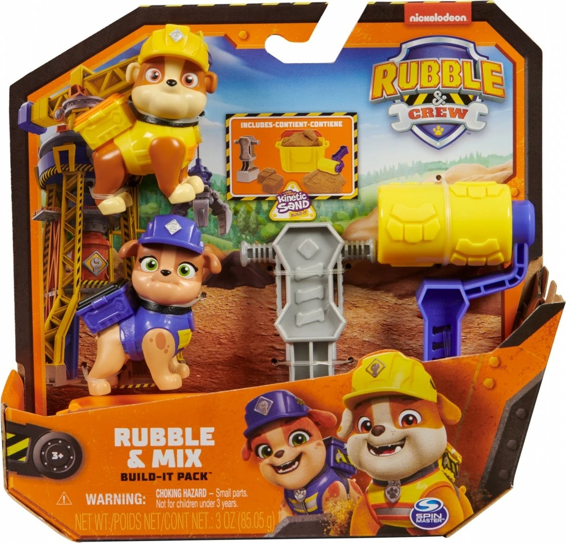 Set figurina Paw Patrol Rubble & Crew, Rubble dhe Mix, me rërë kinetike, 2 vegla ndërtimi