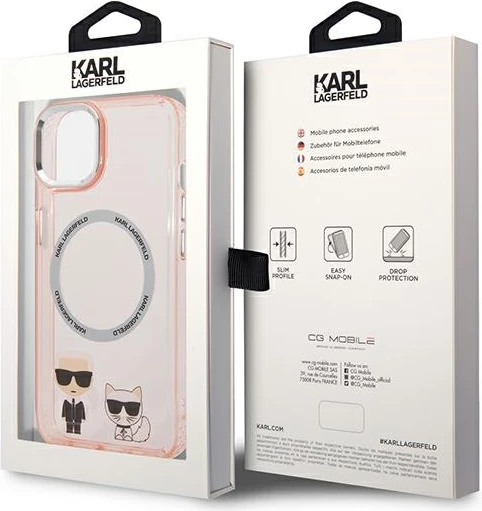 Mbështjellës Karl Lagerfeld KLHMP14MHKCP për iPhone 14 Plus 6.7", hardcase, MagSafe, rozë