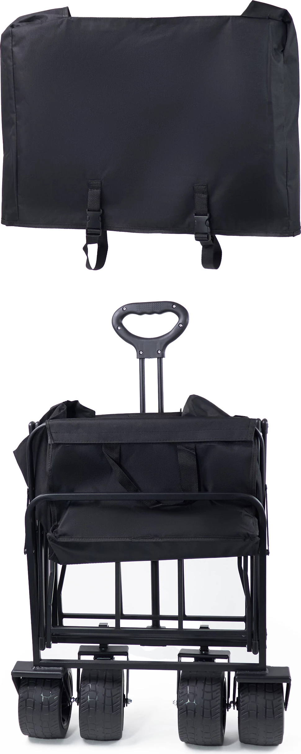 Karrocë transporti palosëse, Wozinsky WZP-100, kapacitet deri 100 kg, rrota të gjera terreni, pëlhurë Oxford 600x300D, me rrjetë sigurie, e zezë