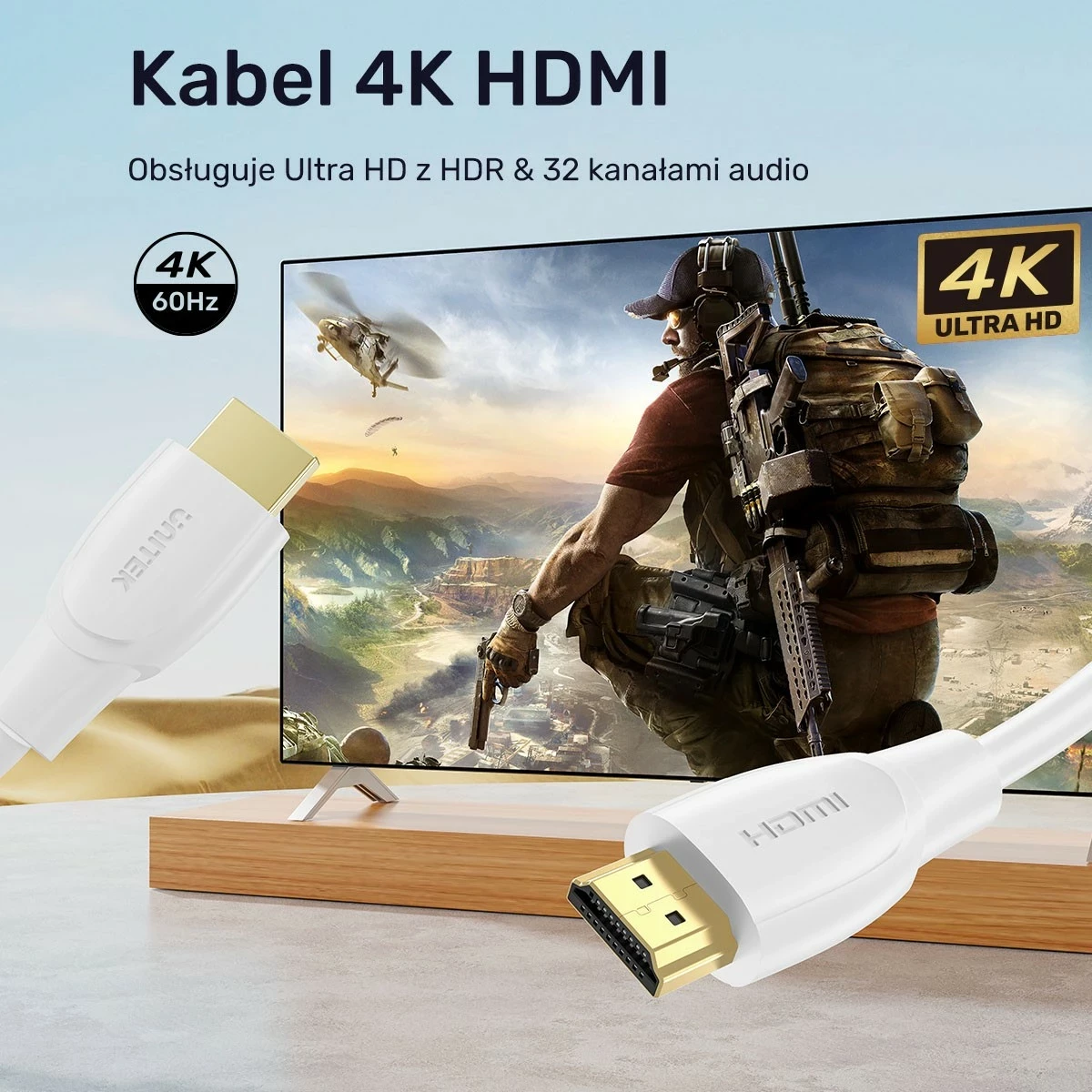 Kabëll HDMI Unitek 2.0 4K, 1.8m, bardhë