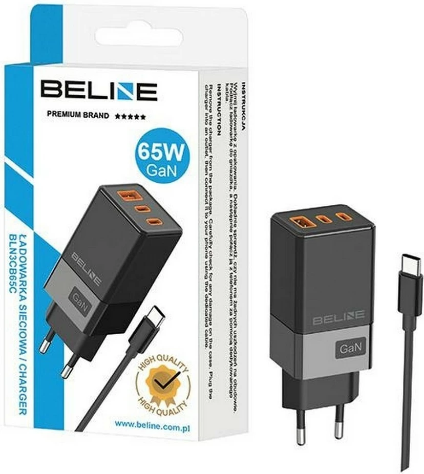 Karikues muri Beline BLN3CB65C, 65W, 2x USB-C + USB-A, me kabllo USB-C, Zi