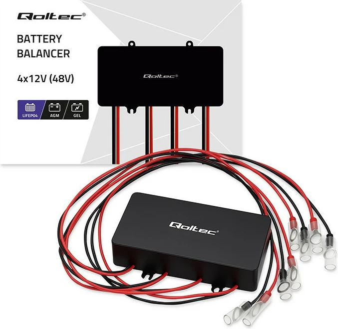 Balancues tensioni 48V Qoltec 51098, për 4x12V bateri, 10A, i zi