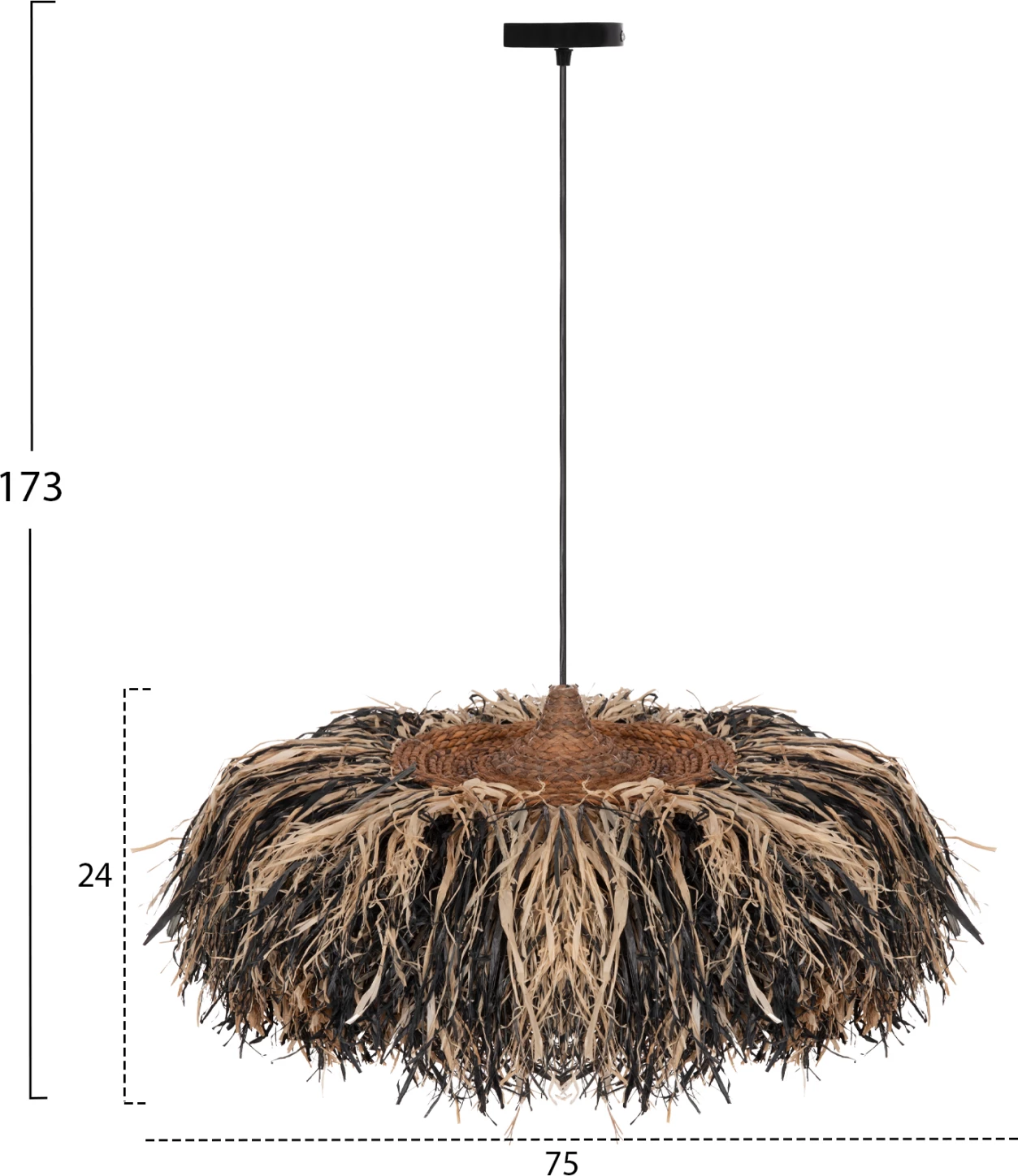 Llambë tavani varëse ORDEM, fibra sisali dhe banane, e zezë & natyrale, 75cm