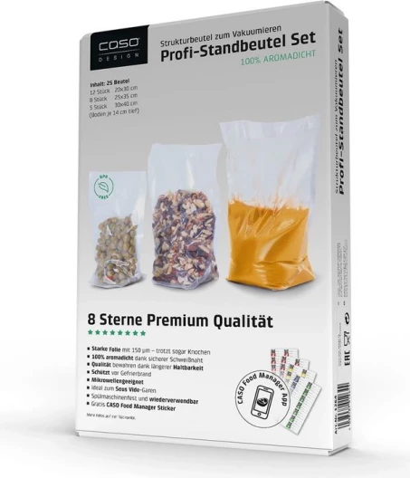 Set qesesh vakumi standuese CASO Professional 1264 20×30/25×35/30×40 cm, 25 copë, transparente