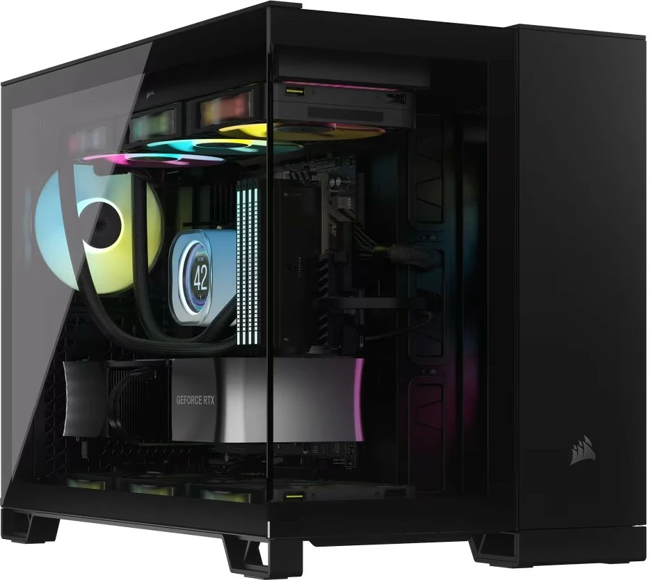 Kasë, Corsair, iCUE LINK 2500X CC-9011267-WW, mATX/Mini-ITX, Mid-Tower dy dhoma, xham i temperuar, RGB me 2x120mm dhe hub, e zezë