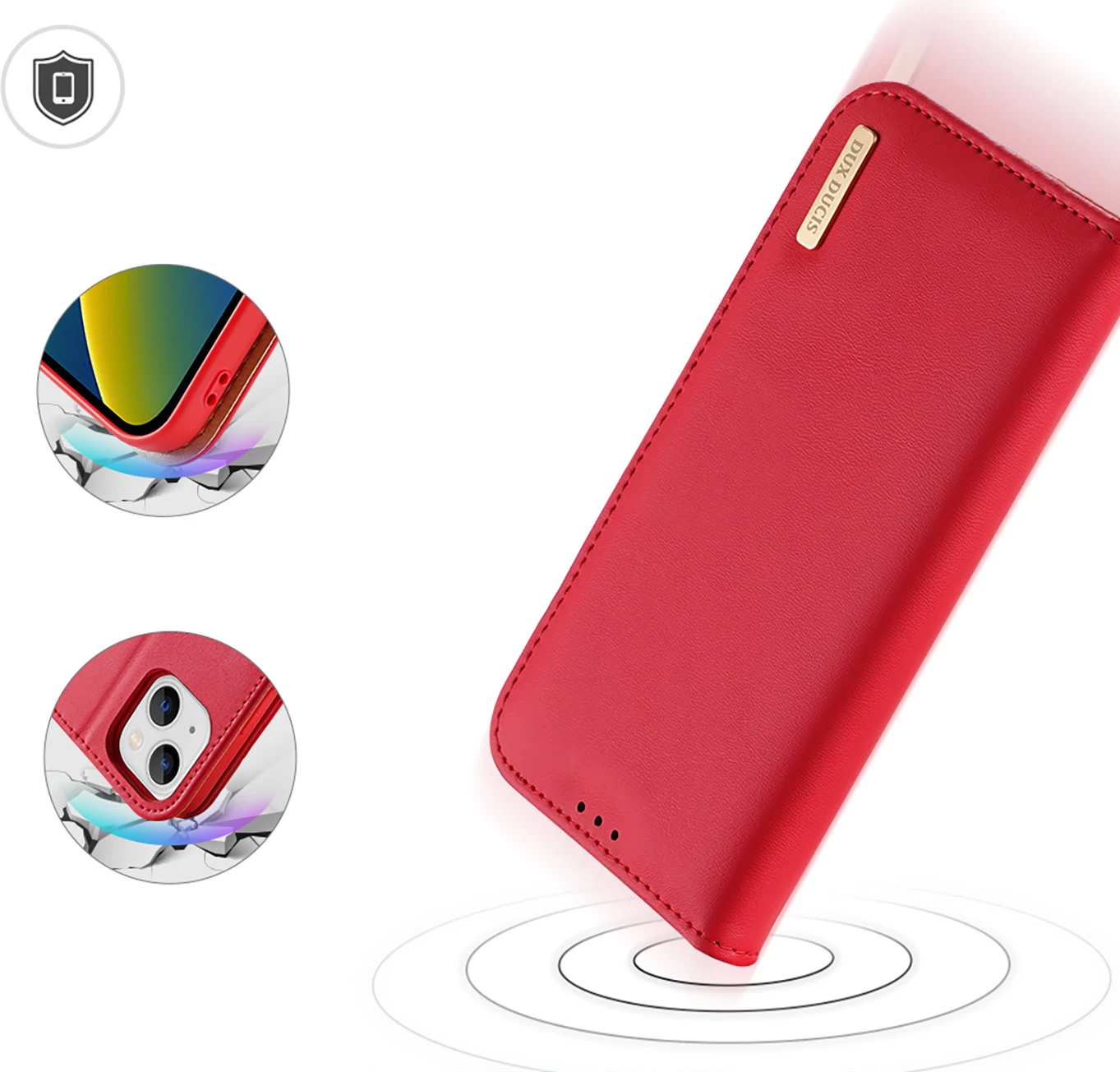 Mbështjellës Dux Ducis Hivo për iPhone 14 Plus, lëkurë natyrale, me xhepa dhe mbrojtje RFID, Kuq