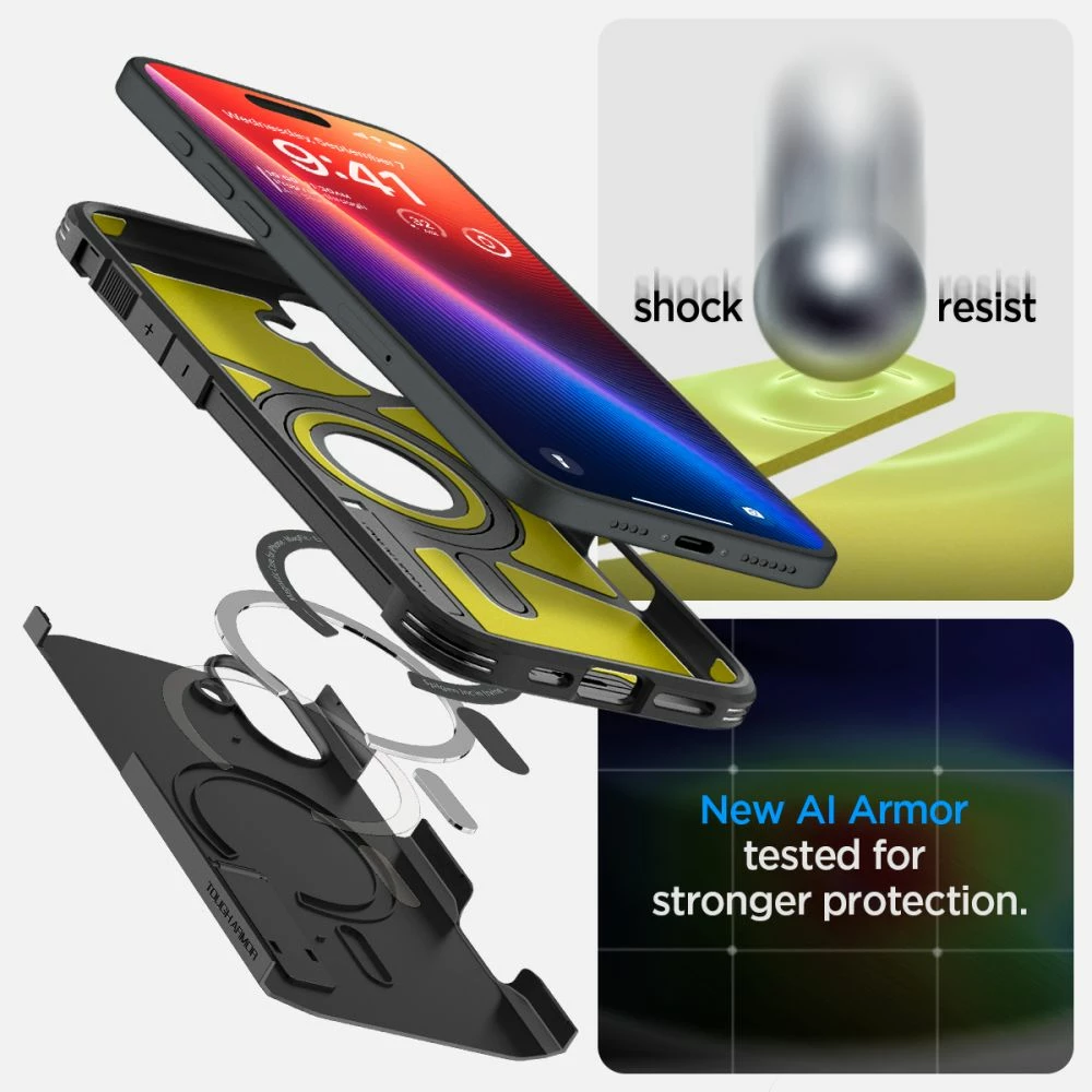 Mbështjellës Spigen Tough Armor MagSafe për iPhone 16, i zi