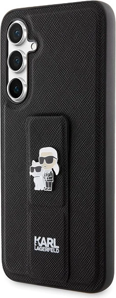Mbështjellës Karl Lagerfeld Gripstand Saffiano Karl&Choupette Pins për Samsung Galaxy S23 FE, i zi