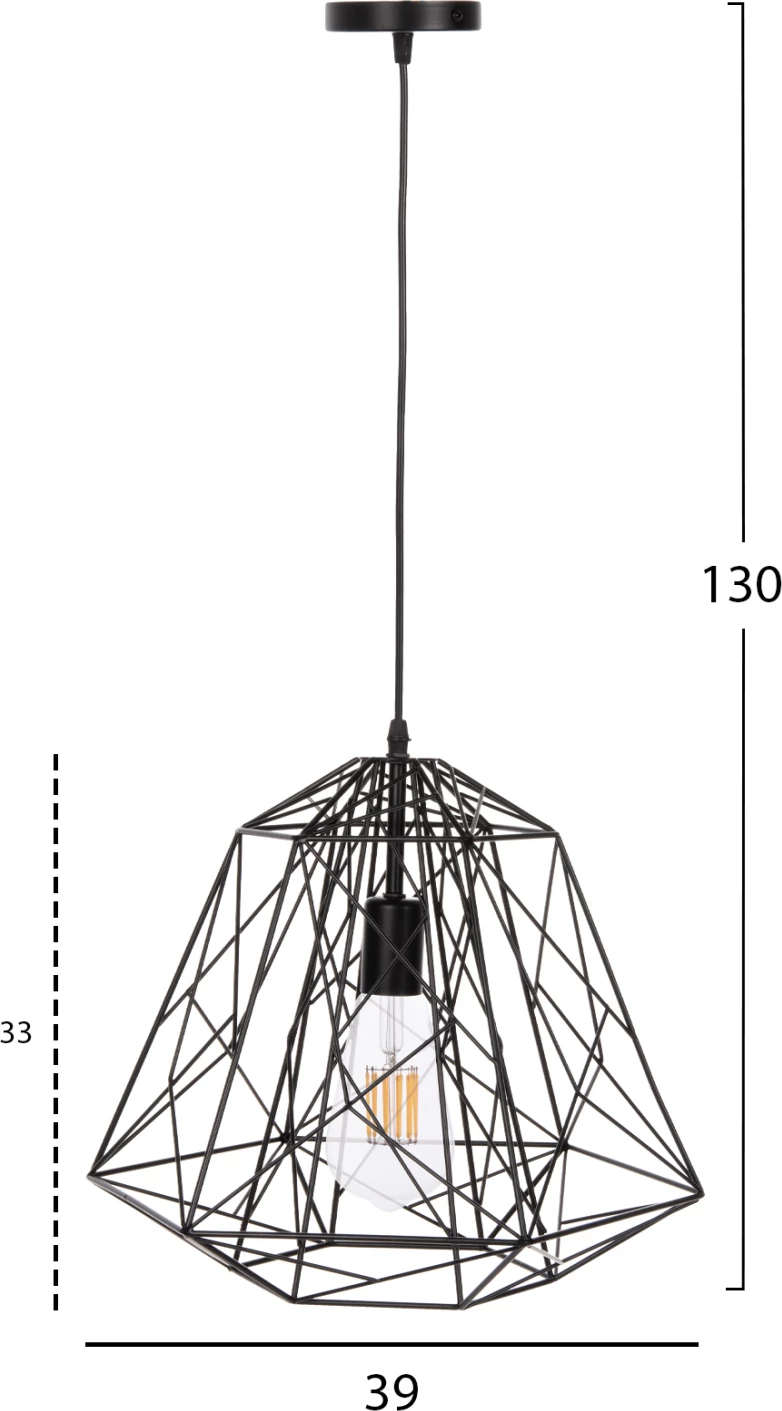 Llambë varëse tavani FH4066, metal i zi, kafaz si diamant, 39x34x130H cm
