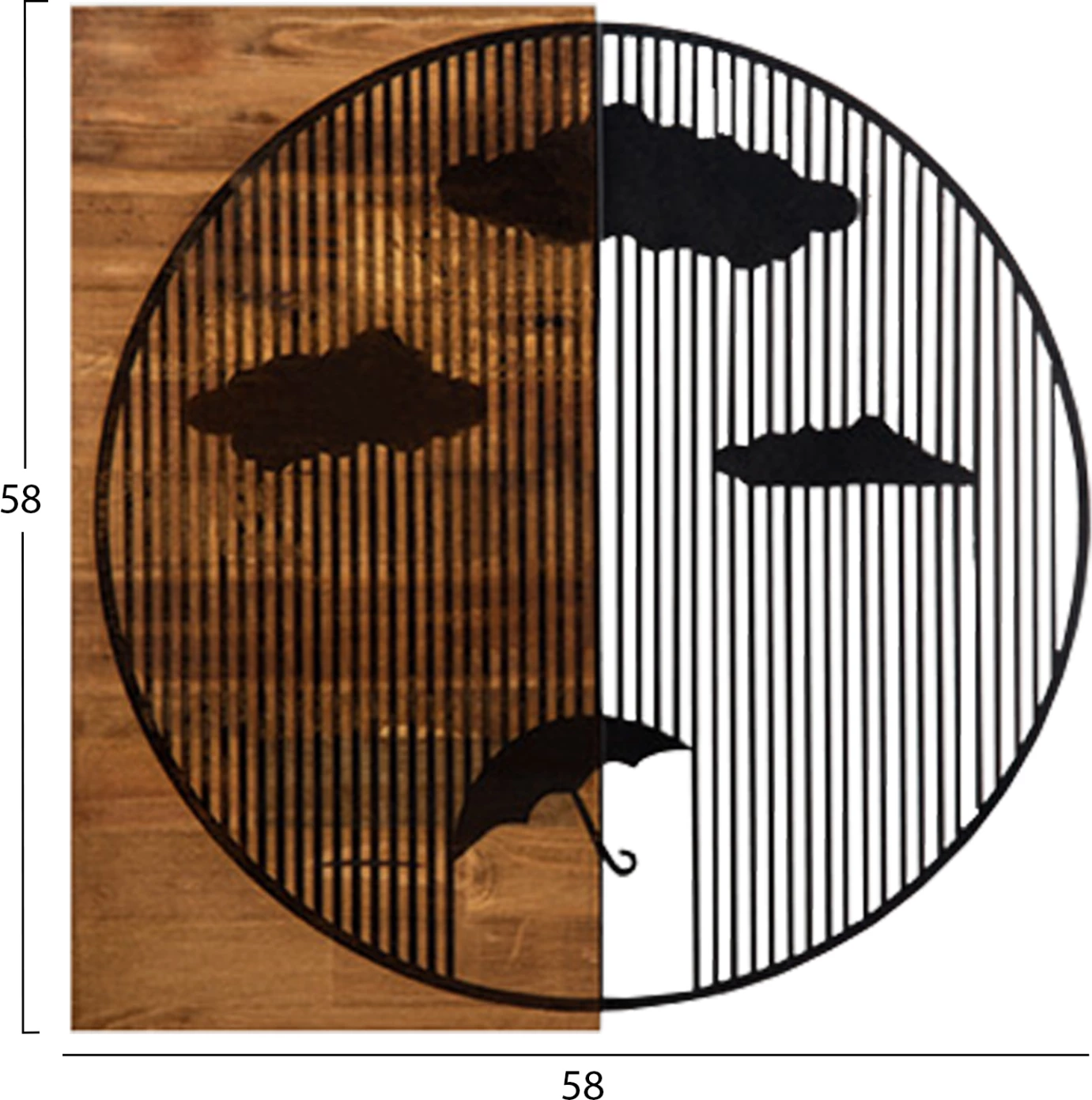 Dekor muri prej metali dhe druri, ngjyrë e zezë, 58x3x58cm