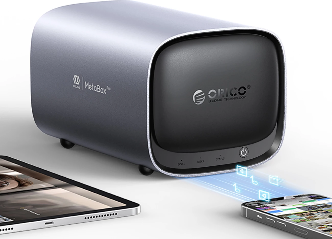 NAS ruajtje në rrjet, Orico HS200-Pro MetaBox Pro Home, Intel Celeron N5100, 8GB RAM, deri 76TB, 2x 2.5GbE, M.2 NVMe + SATA, gri