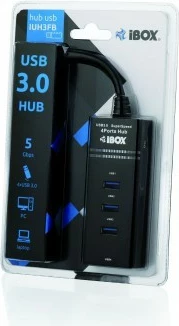 Hub USB 3.0 iBOX IUH3FB 4x USB Type-A, aktiv, mbështetje karikimi, kabëll 50 cm, i zi