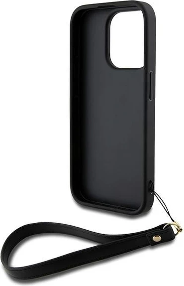 Mbështjellës DKNY Wrist Strap Stock Logo për iPhone 15 Pro, i zi